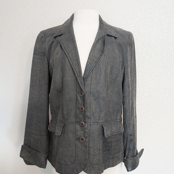 Isabella Bird Gray Leather Snake Blazer Style Jacket Size 14 - Picture 1 of 14